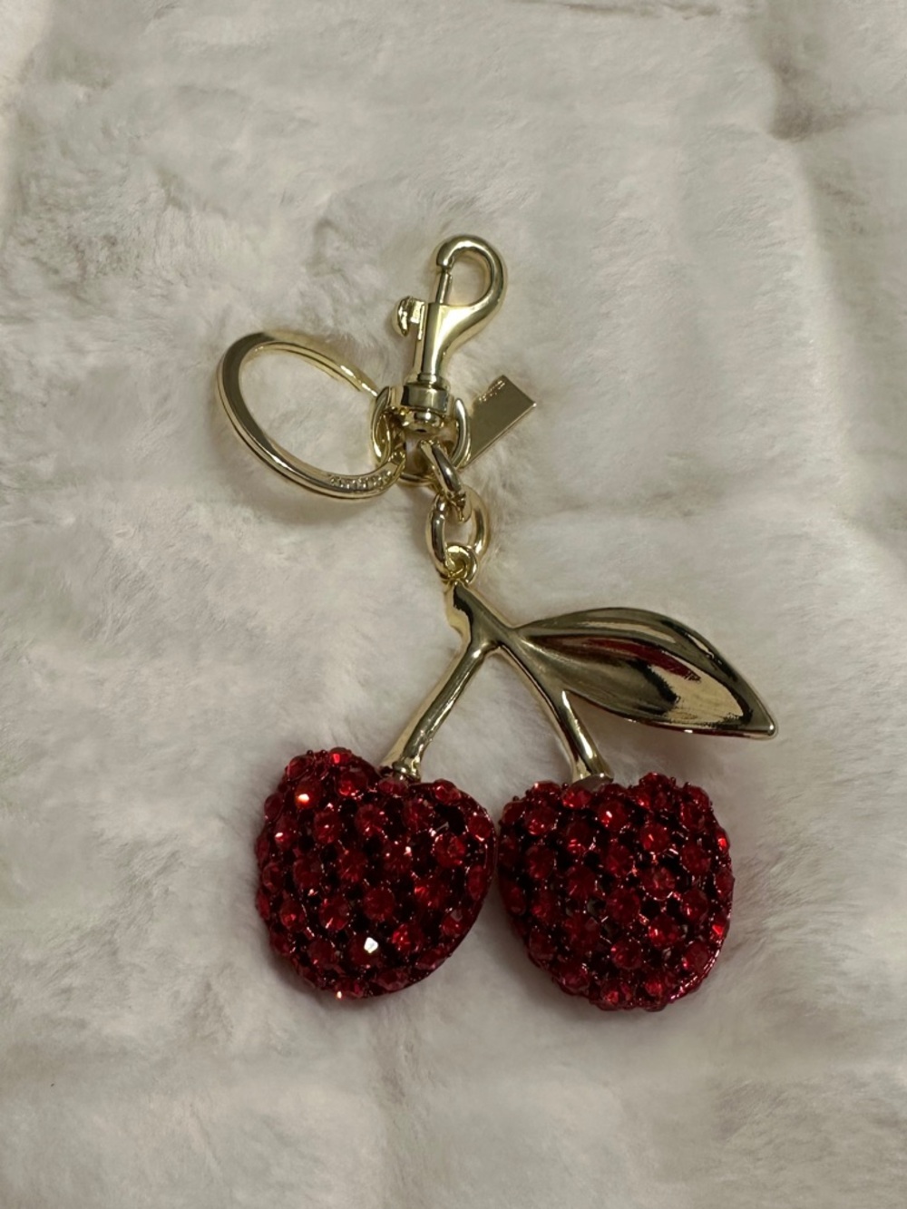 Coach Gold Tone Keychain with Red Crystal Heart Charm